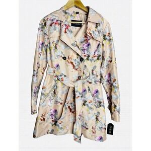GUESS Women's Trench Rain Coat Sz Medium Pink Floral Belted  NWT Preppy Coquette